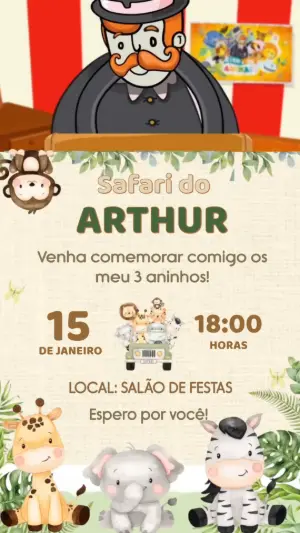 Convite Animado de Aniversário Safari: Vídeo Editável com Animais