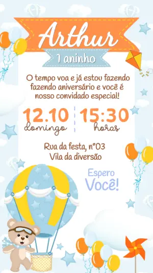 Convite de Aniversário Ursinho Baloeiro Editável