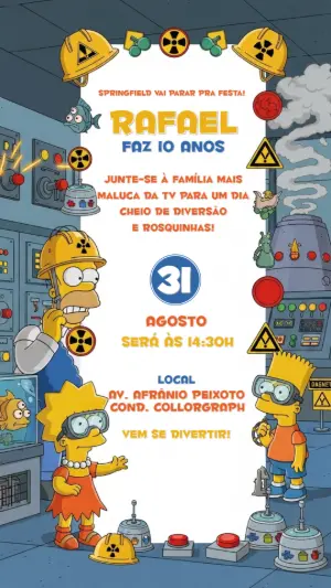 Convite de Aniversário Os Simpsons Editável para Imprimir