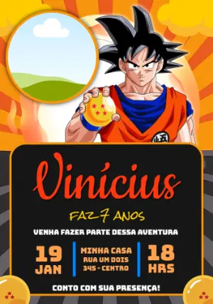 Convite Digital Editável Aniversário Tema Dragon Ball Z