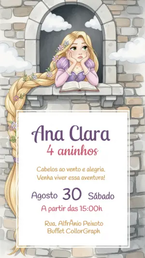 Convite de Aniversário Enrolados Rapunzel para Editar Online