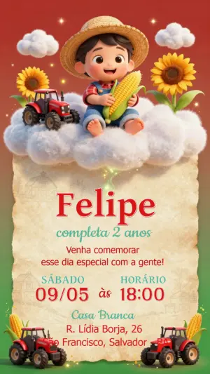 Convite de Aniversário Fazendinha Menino Editável