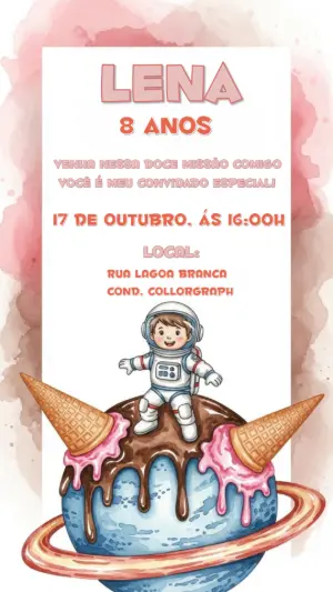 Convite Aniversário Astronauta Menina no Espaço Doce para Editar