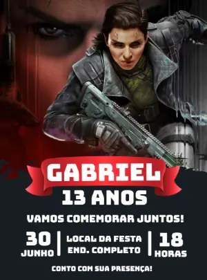 Convite de Aniversário Gamer Estilo Jogo de Tiro para Editar