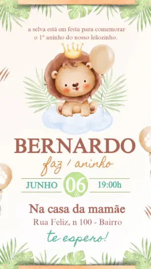 Convite de Aniversário Leãozinho Safari para Editar Online