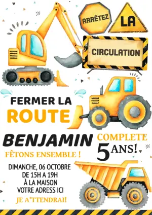Invitation Anniversaire Chantier Modèle Digital à Éditer