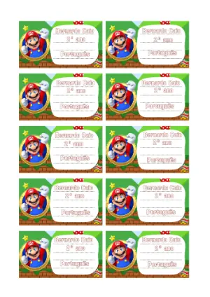 Etiqueta Escolar Super Mario para Editar e Imprimir