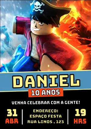 Convite de Aniversário Blox Fruits com Personagem para Editar