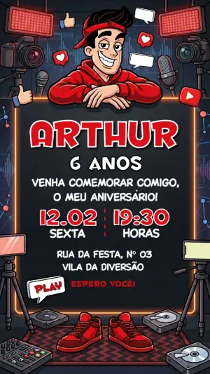 Convite de Aniversário Youtuber Enaldinho Editável