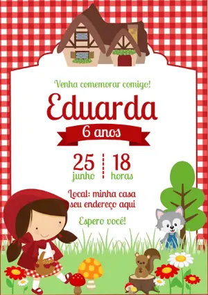 Convite Aniversário Chapeuzinho Vermelho para Editar Online