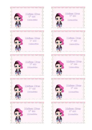 Etiqueta Escolar Boneca Fashion Rosa Modelo Editável para Imprimir