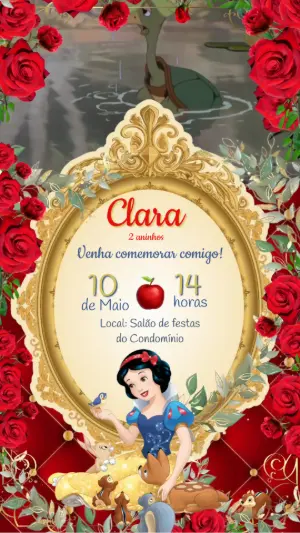 Convite Animado Aniversário Branca de Neve para Editar Online