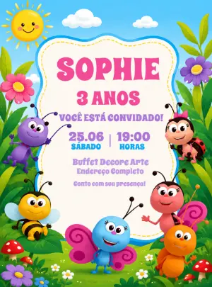 Convite de Aniversário Bichikids Editável