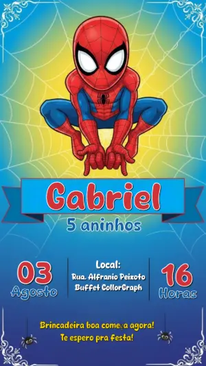Convite de Aniversário Homem-Aranha Infantil para Editar