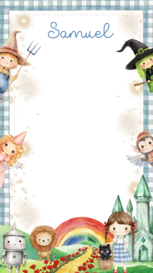 Moldura Aniversário Mágico de Oz com Personagens para Editar