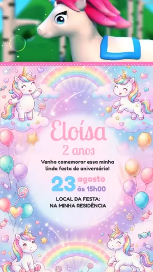 Vídeo Convite de Aniversário Unicórnio Mágico Editável