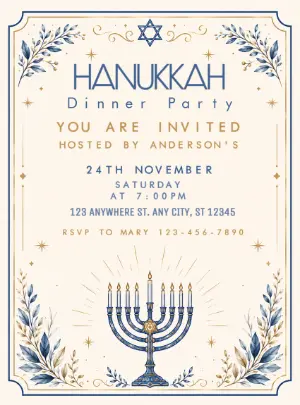 Elegant Hanukkah Dinner Party Invitation Template