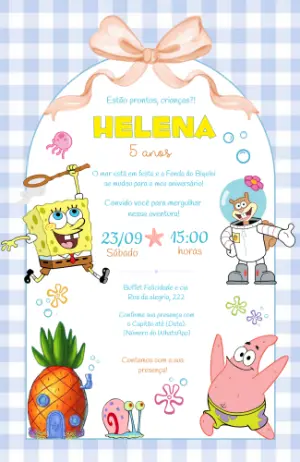 Convite de Aniversário Bob Esponja Editável para Menina