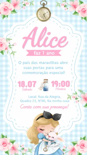 Convite de Aniversário Alice no País das Maravilhas Editável