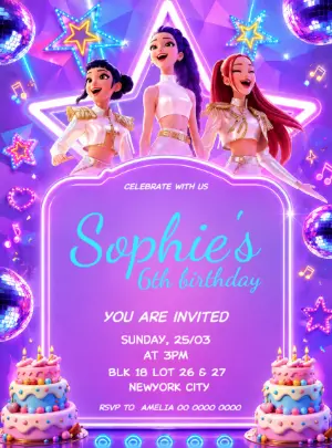Invitation d'anniversaire KPop Demon Hunters – Statique – Decore Arte