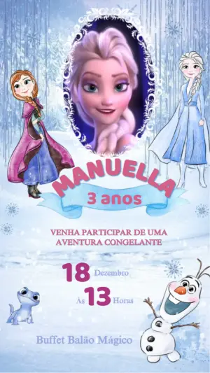 Convite Animado Aniversário Frozen com Personagens para Editar