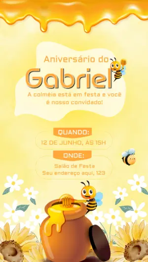 Convite de Aniversário Abelhinha para Editar Online
