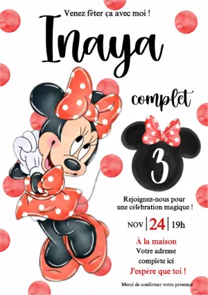 Invitation Anniversaire Minnie Mouse à Modifier en Ligne
