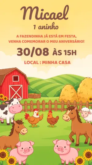 Convite de Aniversário Fazendinha: Modelo Digital para Editar