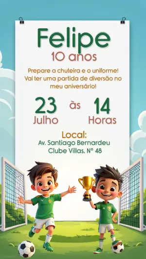 Convite de Aniversário Futebol com Jogadores para Editar Online
