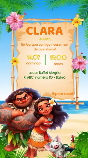Vídeo Convite de Aniversário Moana para Editar Online