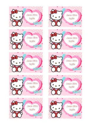 Etiqueta Escolar Hello Kitty Rosa Editável para Imprimir