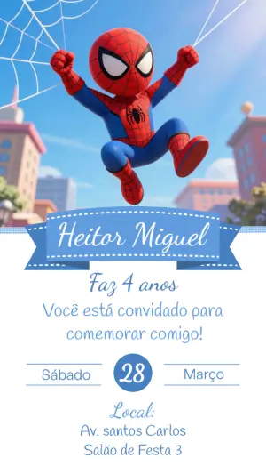Convite de Aniversário Homem-Aranha Fofo para Editar
