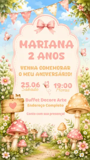 Convite de Aniversário Jardim Encantado Aquarela para Editar