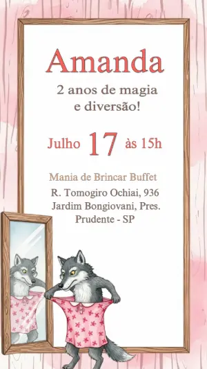 Convite Aniversário Chapeuzinho Vermelho com Lobo Mau para Editar