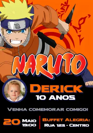 Convite de Aniversário Naruto com Foto para Editar