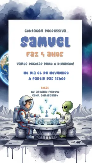 Convite de Aniversário Astronauta no Espaço para Editar Online