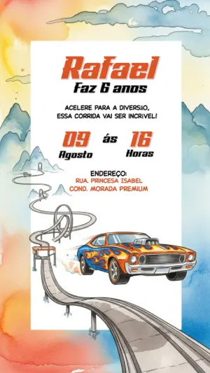 Convite de Aniversário Hotwheels com Carros para Editar Online