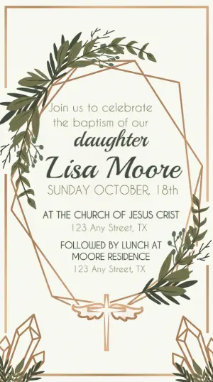 Editable Baptism Invitation with Greenery & Geometric Frame
