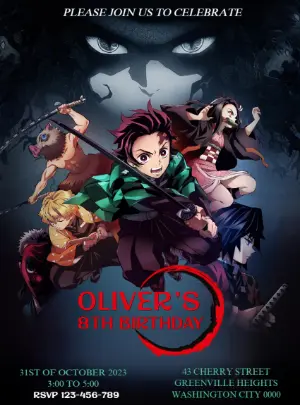 Slayer Anime Birthday Invitation - Editable Digital Template