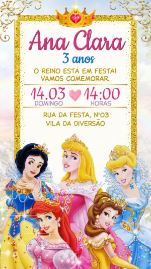Invitación de cumpleaños Princesas – Estático – Convide aê!