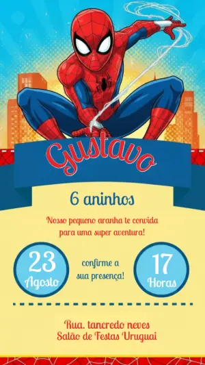 Convite de Aniversário Homem-Aranha Modelo Digital para Editar