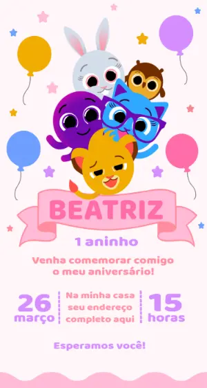 Convite de Aniversário Bolofofos Rosa Editável para Menina