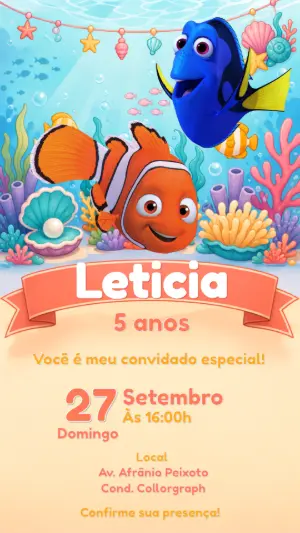 Convite de Aniversário Procurando Nemo e Dory Editável