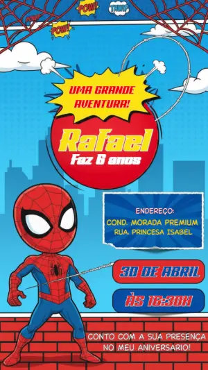 Convite Digital Homem-Aranha Estilo Quadrinhos para Editar
