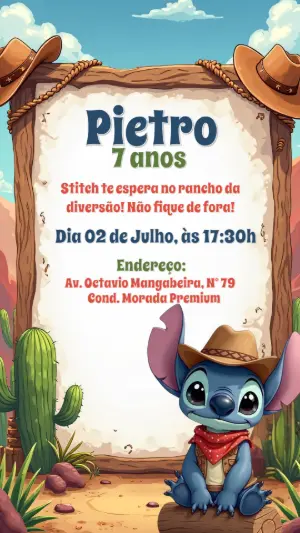 Invitación de cumpleaños Stitch – Estático – Convites Digitais Exclusivos