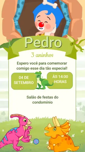 Convite Animado Aniversário Dinossauro para Editar Online
