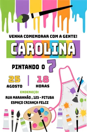 Convite Aniversário Pintando o Sete Colorido para Editar Online
