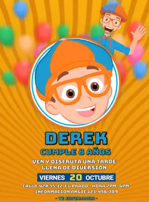 Invitación de Cumpleaños de Blippi Colorida para Editar