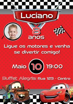 Convite Aniversário Carros Relâmpago Mcqueen com Foto para Editar