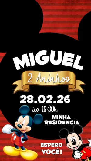 Convite de Aniversário Mickey Mouse Clássico para Editar
